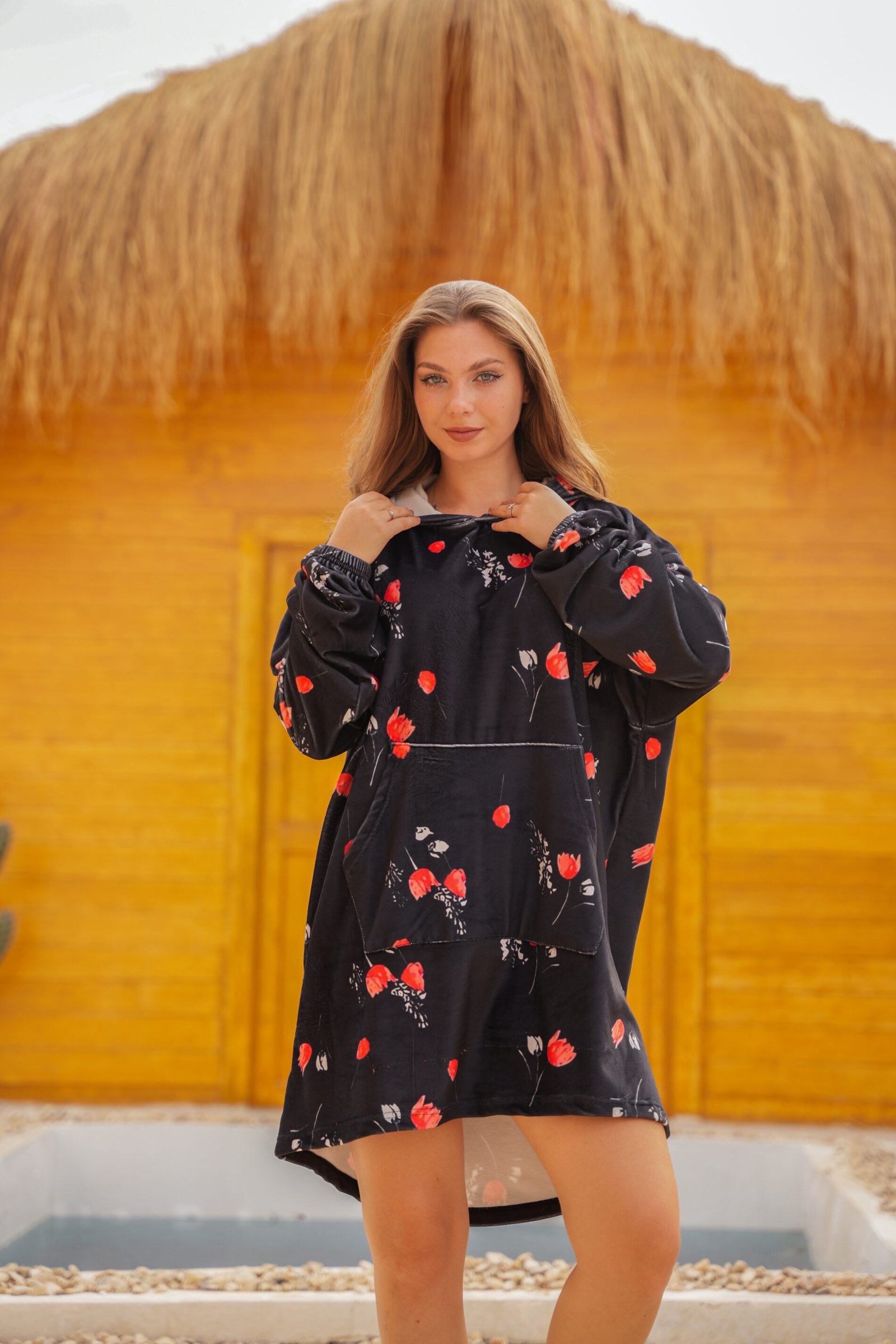 Black Blossom Blanket Hoodie
